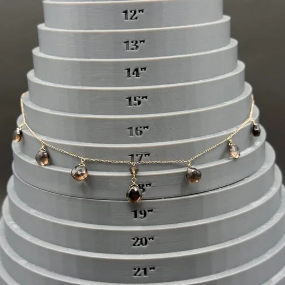 14K Yellow Gold Faceted Smoky Quartz Necklace Pear Shaped Drops Dangle - Picture 5 of 10